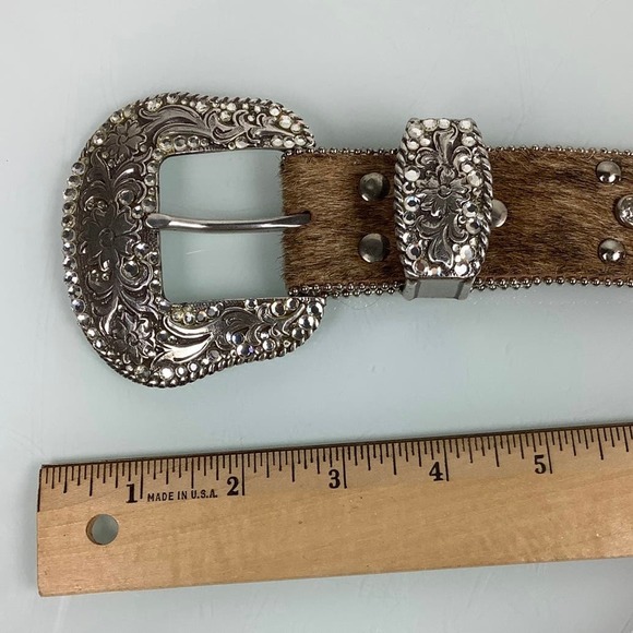 Nocona Western Hair On Bling Bling Rhinestones belt SZ L EUC main image 7